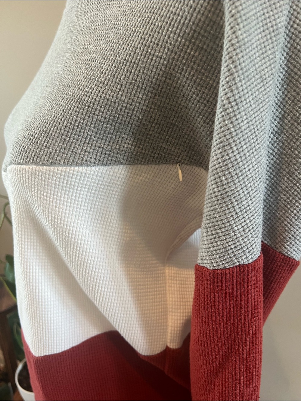 Women’s Colorblock Breastfeeding Waffle-Knit Sweater - Gray, White & Burgundy - Picture 4 of 9